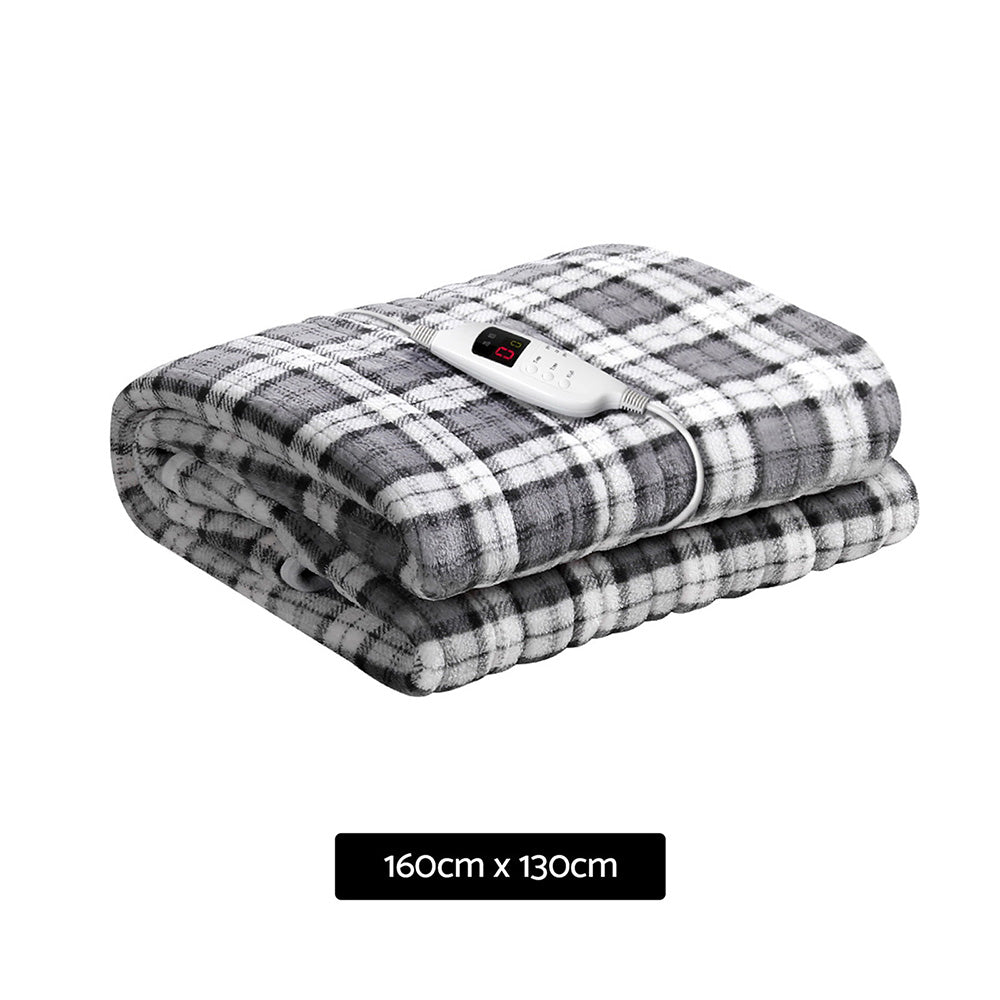 Giselle Bedding Electric Throw Rug Flannel Snuggle Blanket Washable Heated Grey and White Checkered | Auzzi Store