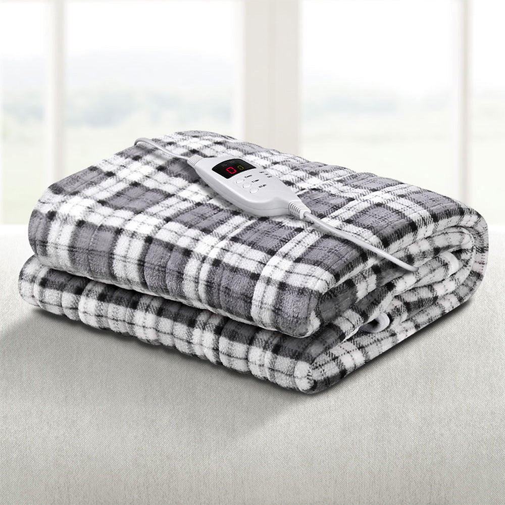 Giselle Bedding Electric Throw Rug Flannel Snuggle Blanket Washable Heated Grey and White Checkered | Auzzi Store