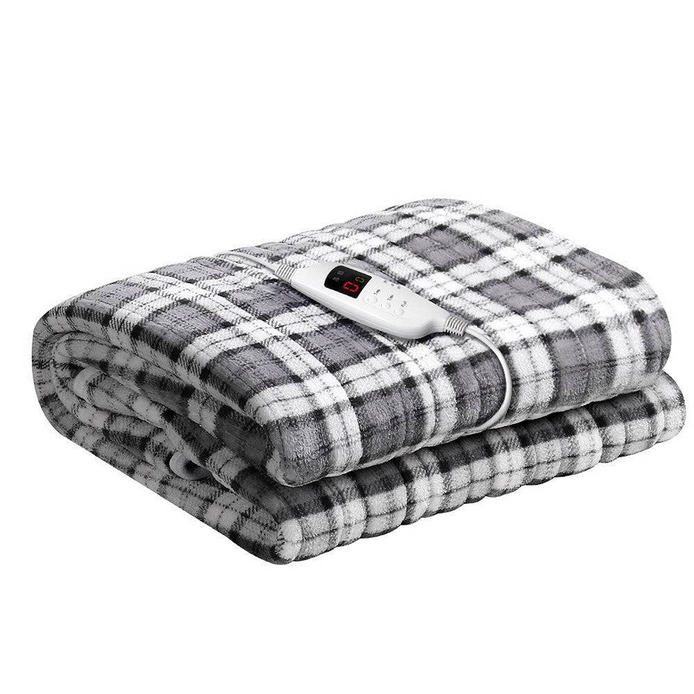 Giselle Bedding Electric Throw Rug Flannel Snuggle Blanket Washable Heated Grey and White Checkered | Auzzi Store