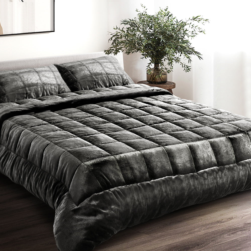 Giselle Bedding Faux Mink Quilt Double Size Charcoal | Auzzi Store