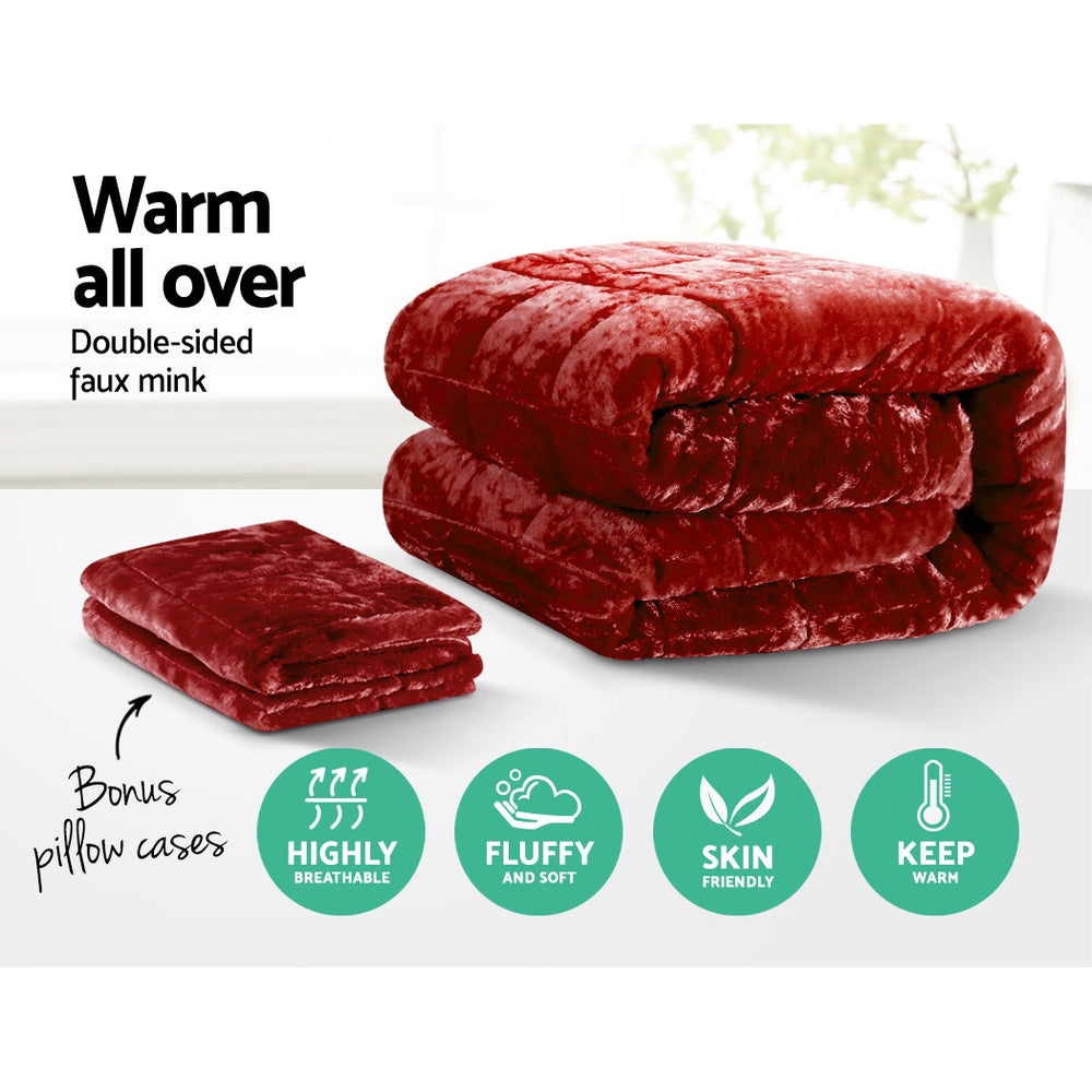 Giselle Bedding Faux Mink Quilt King Size Burgundy | Auzzi Store