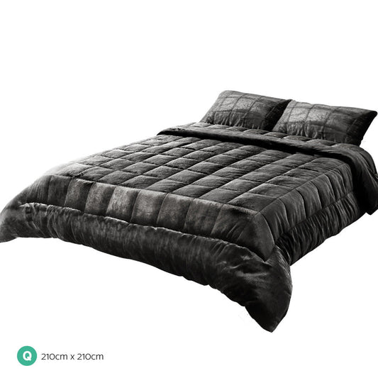 Giselle Bedding Faux Mink Quilt Queen Size Charcoal | Auzzi Store