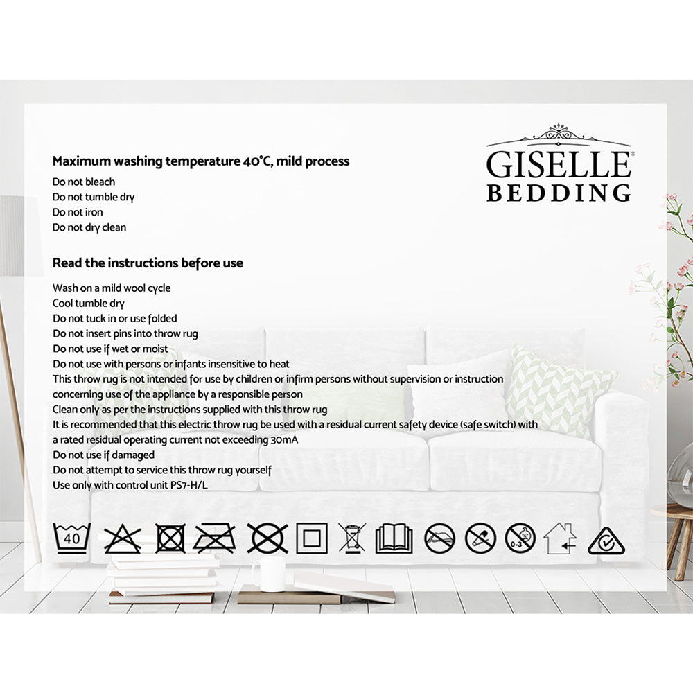 Giselle Bedding Heated Electric Throw Rug Fleece Sunggle Blanket Washable Silver | Auzzi Store