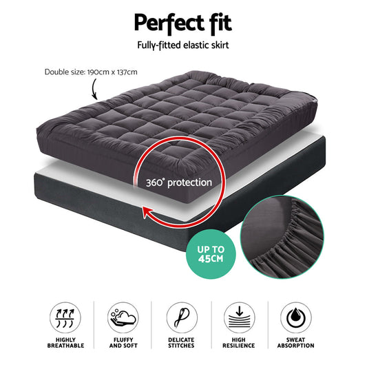 Giselle Double Mattress Topper Pillowtop 1000GSM Charcoal Microfibre Bamboo Fibre Filling Protector | Auzzi Store
