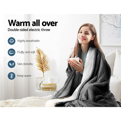 Giselle Electric Throw Rug Heated Blanket Washable Snuggle Flannel Winter Grey | Auzzi Store