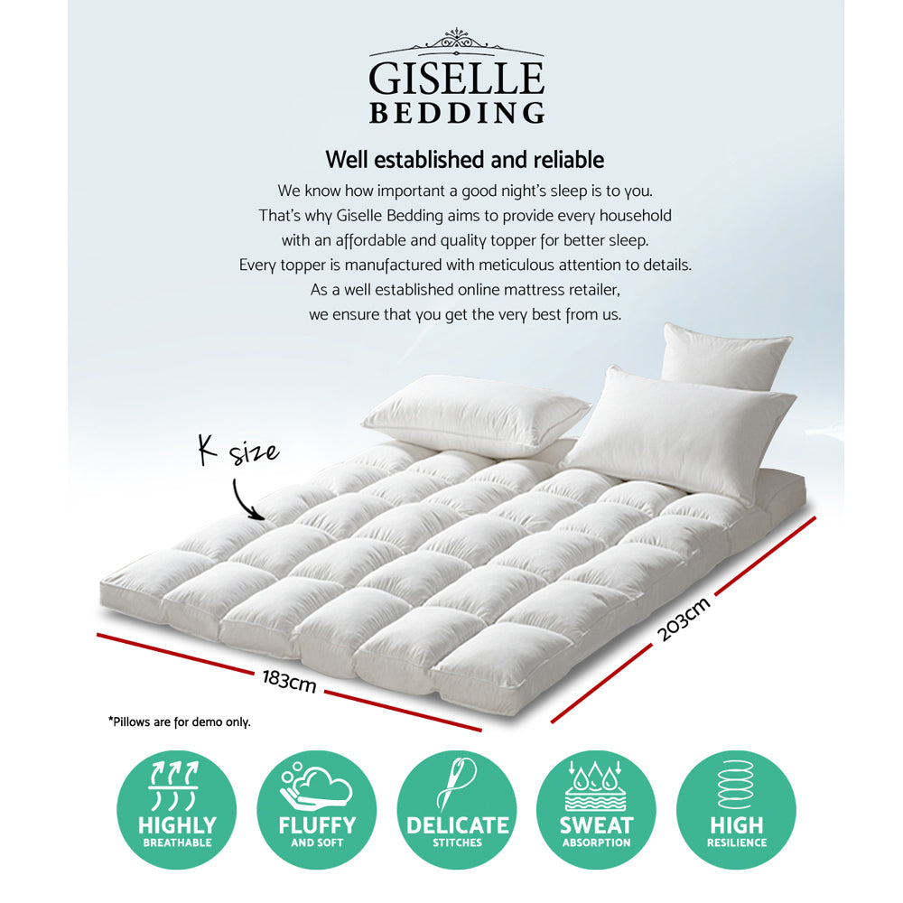 Giselle King Mattress Topper Pillowtop 1000GSM Microfibre Filling Protector | Auzzi Store