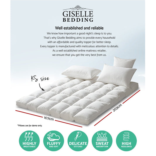 Giselle King Single Mattress Topper Pillowtop 1000GSM Microfibre Filling Protector | Auzzi Store