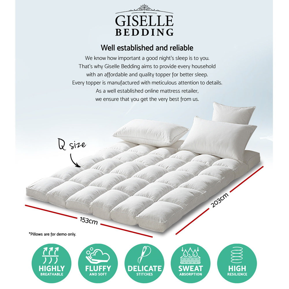 Giselle Queen Mattress Topper Pillowtop 1000GSM Microfibre Filling Protector | Auzzi Store