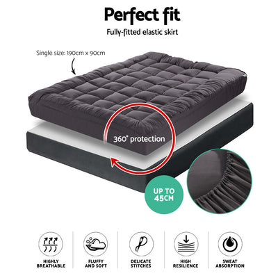 Giselle Bedding Mattress Topper Pillowtop Bamboo Charcoal Single