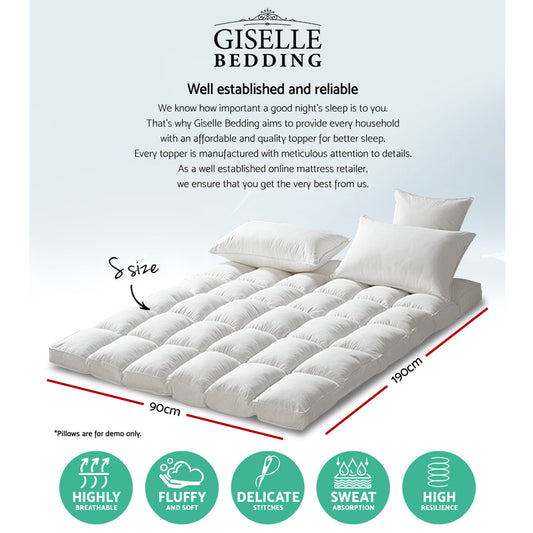 Giselle Single Mattress Topper Pillowtop 1000GSM Microfibre Filling Protector | Auzzi Store