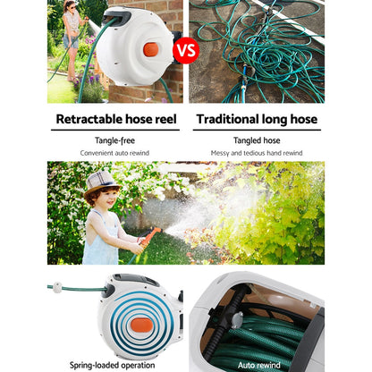 Greenfingers Retractable Hose Reel 20M Garden Water Brass Spray Gun Auto Rewind | Auzzi Store