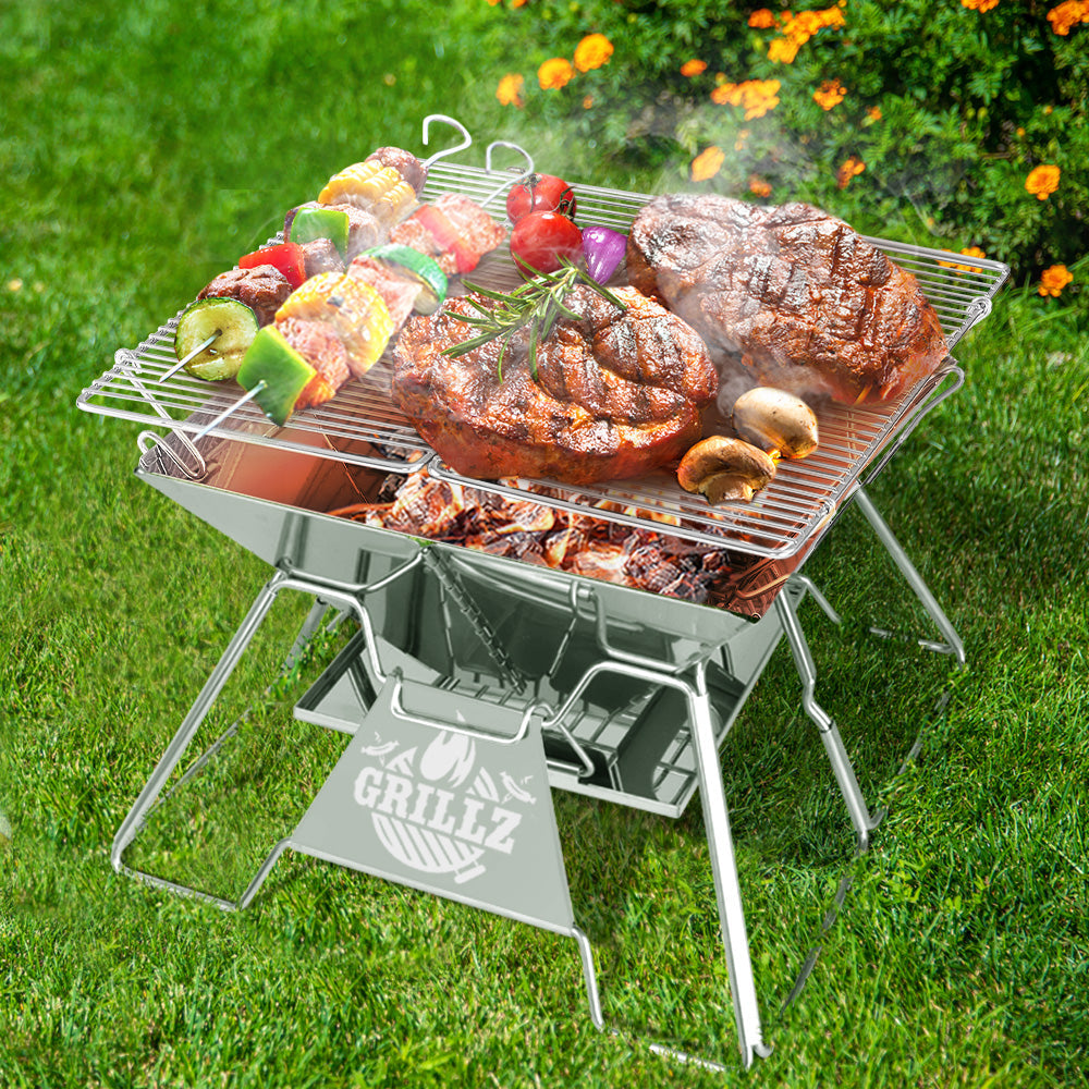 Grillz Camping Fire Pit BBQ 2-in-1 Grill Smoker Outdoor Portable Stainless Steel | Auzzi Store