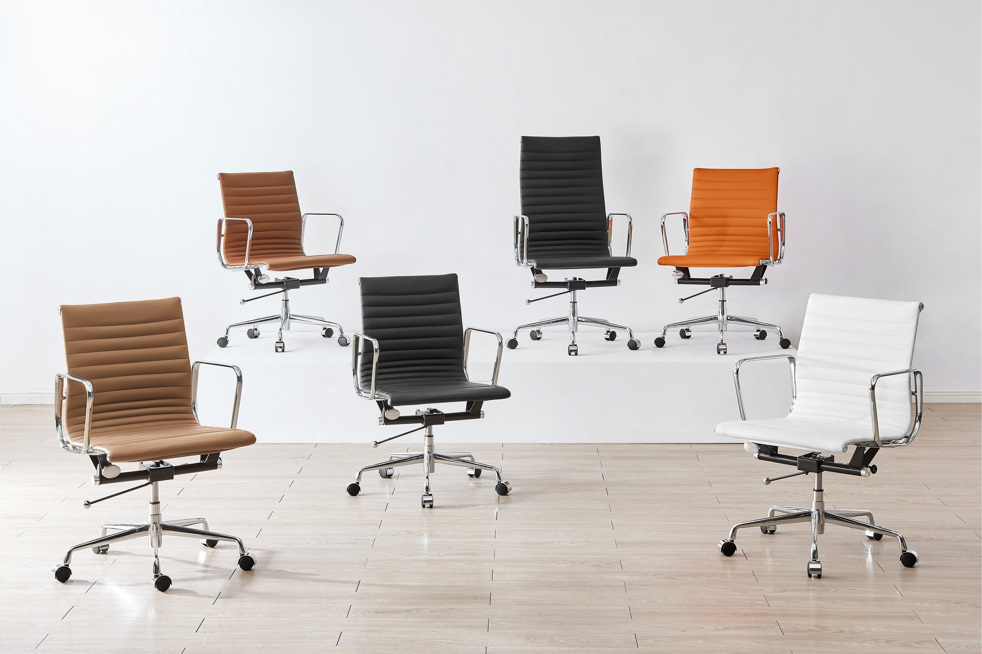 Matt Blatt Eames Premium Replica Low Back Office Chair Genuine Leather (Tan/Chrome)