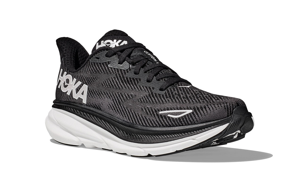 Hoka Men's Clifton 9 Running Shoes (Black/White, Size 9.5 US)