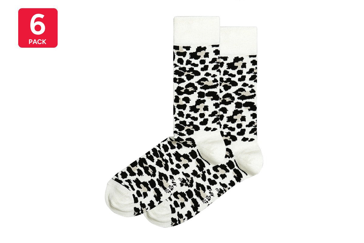 Happy Socks Leopard Print Socks 6 Pack (Cream/Black, Size 36-40)