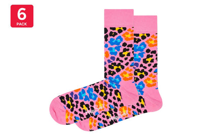 Happy Socks Leopard Print Socks 6 Pack (Pink/Multi, Size 41-46)