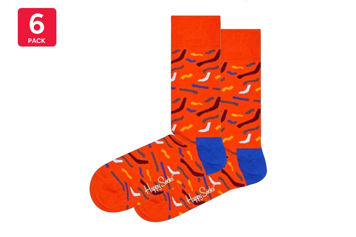 Happy Socks Squiggle Socks 6 Pack (Orange/Blue, Size 36-40)