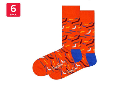 Happy Socks Squiggle Socks 6 Pack (Orange/Blue, Size 36-40)