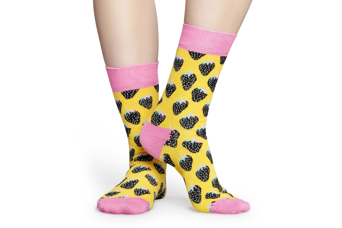 Happy Socks Strawberry Socks 6 Pack (Pink/Yellow/Black, Size 36-40)