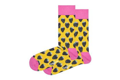 Happy Socks Strawberry Socks 6 Pack (Pink/Yellow/Black, Size 36-40)