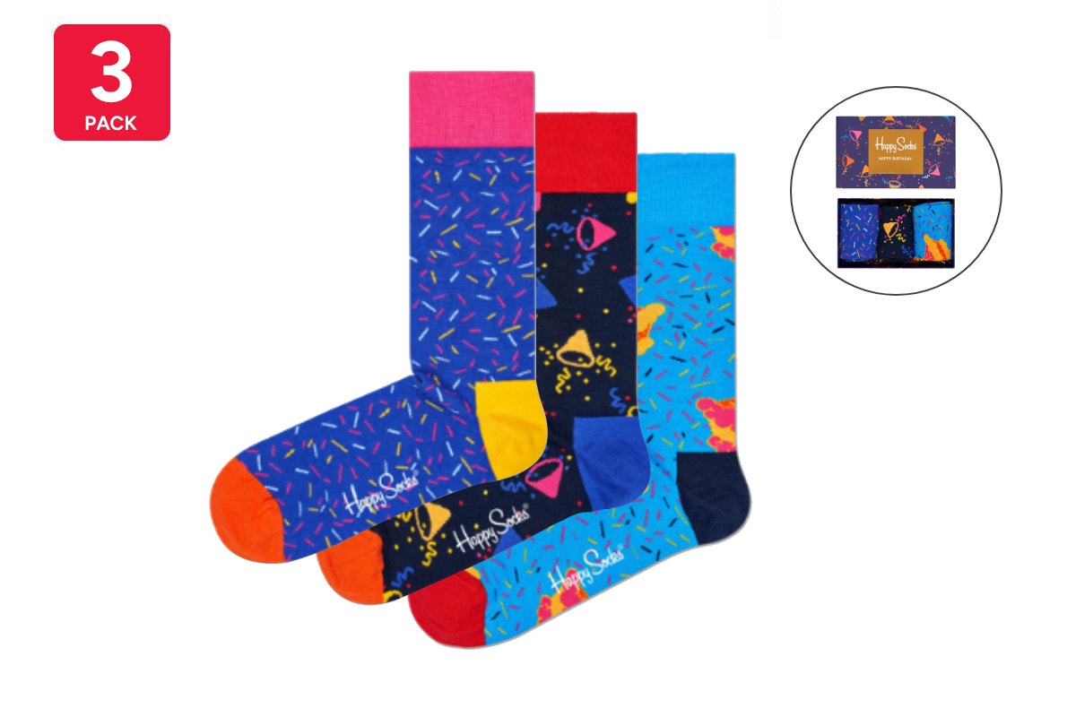 Happy Socks Happy Birthday Gift Box 3 Pack (Multi, Size 36-40)