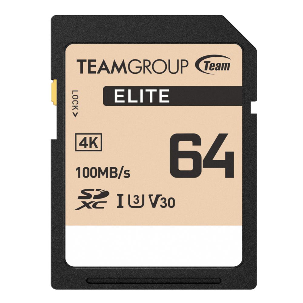 Team Group Elite SDXC UHS-I U3 V30 High Speed Memory Card 64GB, R/W (Max) 100MB/s 50MB/s