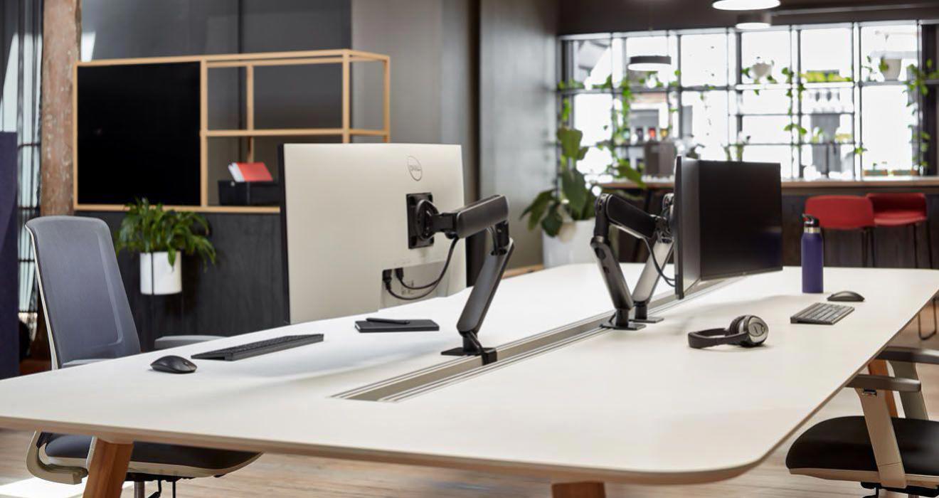 ATDEC ORA High-Performance Dynamic Monitor Arm. F-Clamp Desk Fixing. Max Load 8kg. Up to 35" screens. White