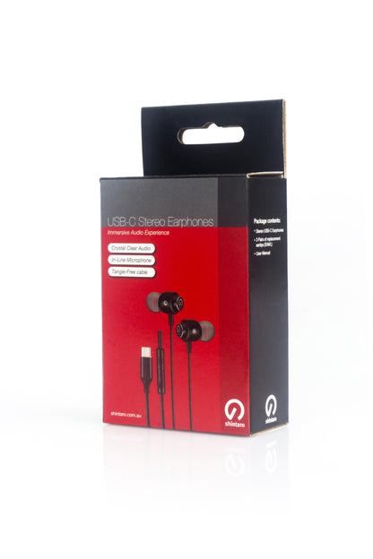 Shintaro USB-C Stereo Earphones with In-line Microphone - Design for USB-C Tablets, iPads, Laptops and Chromebooks