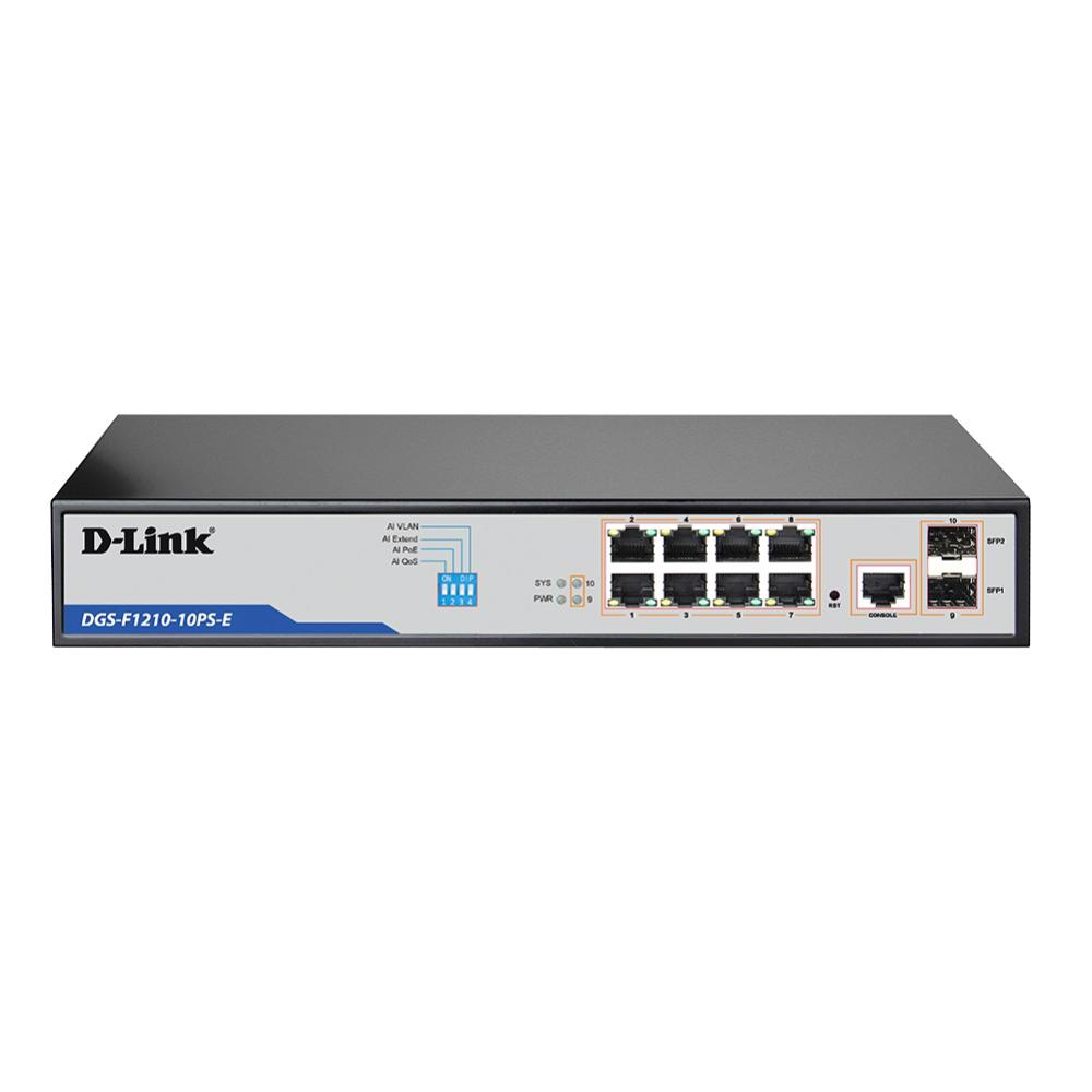 D-Link DGS-F1210, 10-Port Gigabit Smart Managed PoE+ Switch with 8 PoE RJ45 and 2 SFP Ports