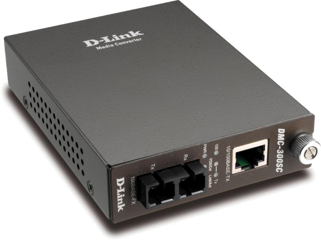 D-Link DMC, 2-Port Media Converters, Management Module, and Chassis with 1 BASE-TX RJ-45 and 1 BASE-FX SC Port, Up to 2 km