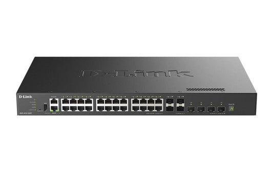 D-Link DXS-3410-32XY, 32-Port Stackable 10G Managed Switch with 24 BASE-T, 4 (10G) SFP+ and 4 (10/25G) SFP28 Ports