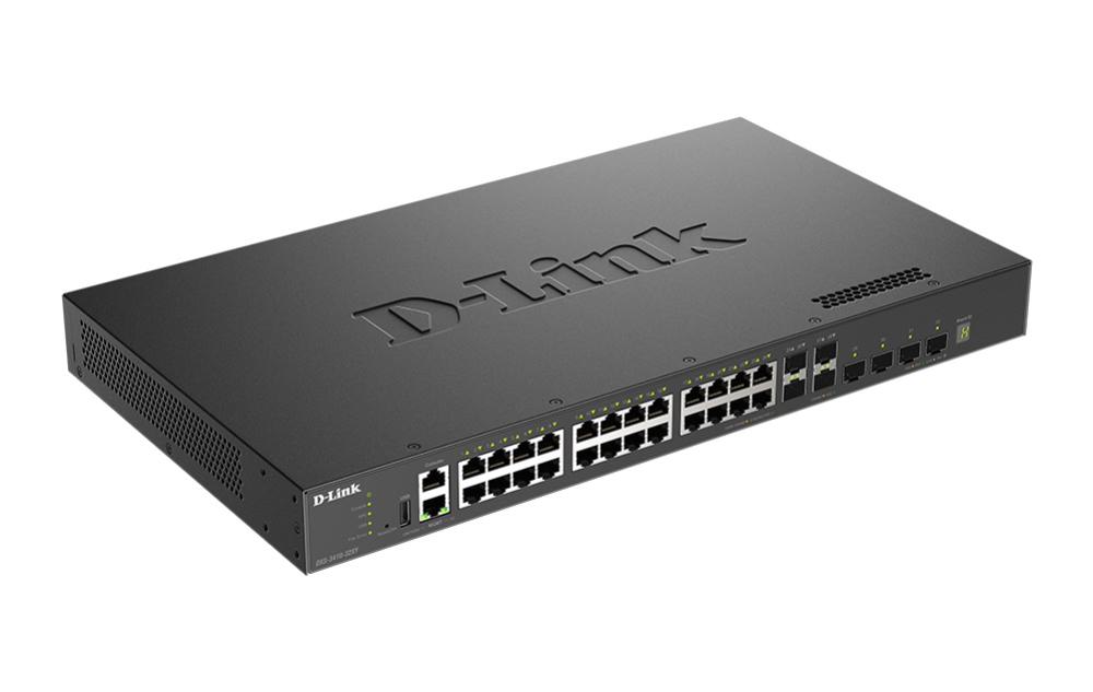 D-Link DXS-3410-32XY, 32-Port Stackable 10G Managed Switch with 24 BASE-T, 4 (10G) SFP+ and 4 (10/25G) SFP28 Ports