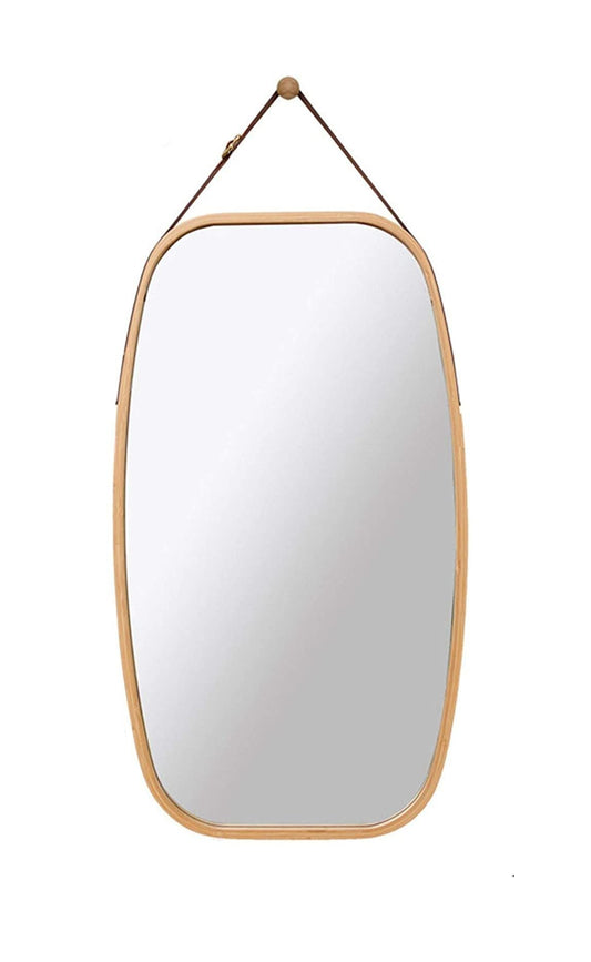 Hanging Full Length Wall Mirror - Solid Bamboo Frame and Adjustable Leather Strap for Bathroom and Bedroom | Auzzi Store