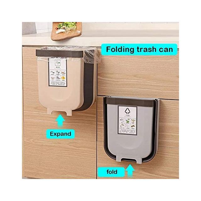 Hanging Trash Can Collapsible Small Garbage Waste Bin for Kitchen Cabinet Door (Grey) | Auzzi Store
