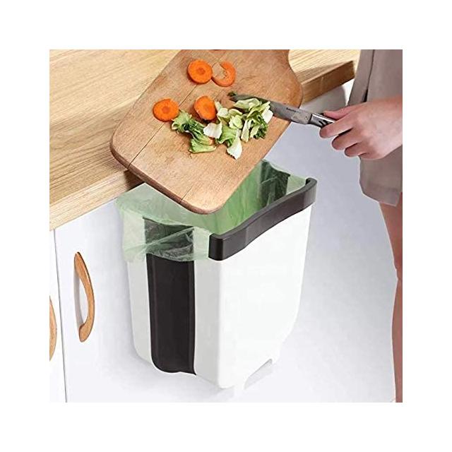 Hanging Trash Can Collapsible Small Garbage Waste Bin for Kitchen Cabinet Door (White) | Auzzi Store