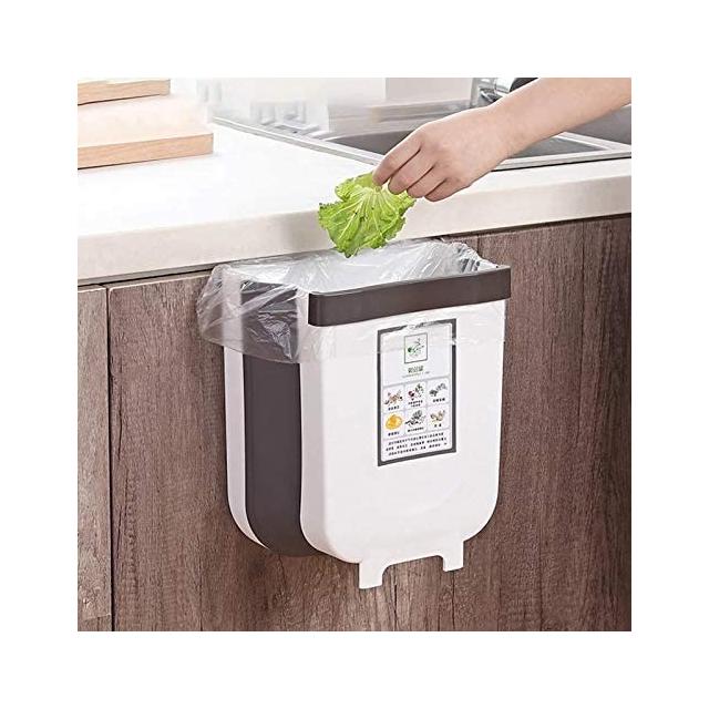 Hanging Trash Can Collapsible Small Garbage Waste Bin for Kitchen Cabinet Door (White) | Auzzi Store