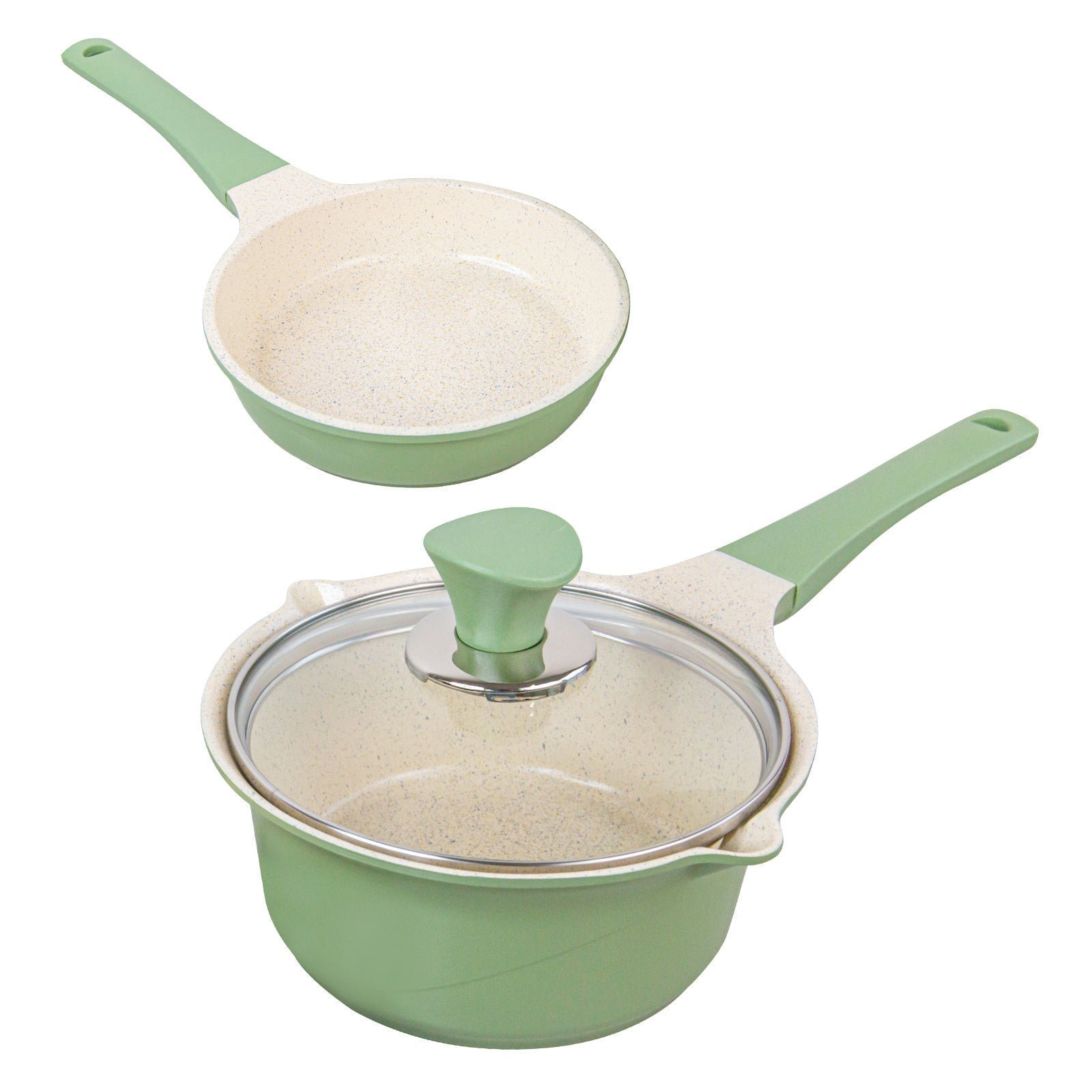 Happy Lambs 16cm Olive Sauce Pot Frying Pan w/ a Lid Set Non-Stick Stone Induction IH Frypan | Auzzi Store