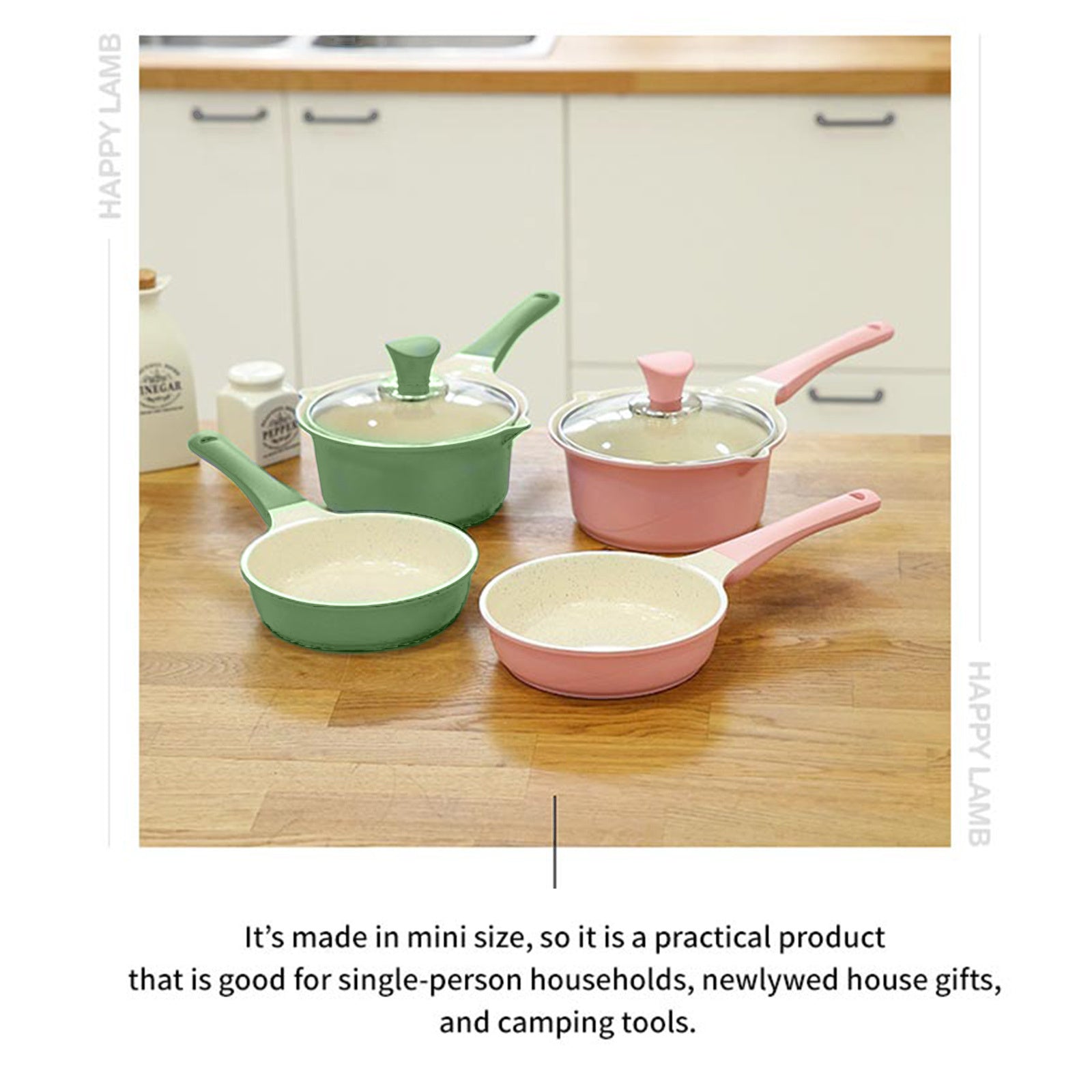 Happy Lambs 16cm Olive Sauce Pot Frying Pan w/ a Lid Set Non-Stick Stone Induction IH Frypan | Auzzi Store