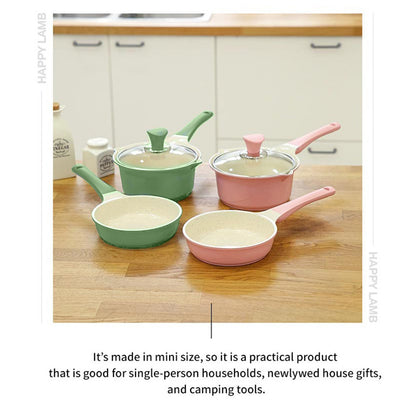 Happy Lambs 16cm Olive Sauce Pot Frying Pan w/ a Lid Set Non-Stick Stone Induction IH Frypan | Auzzi Store