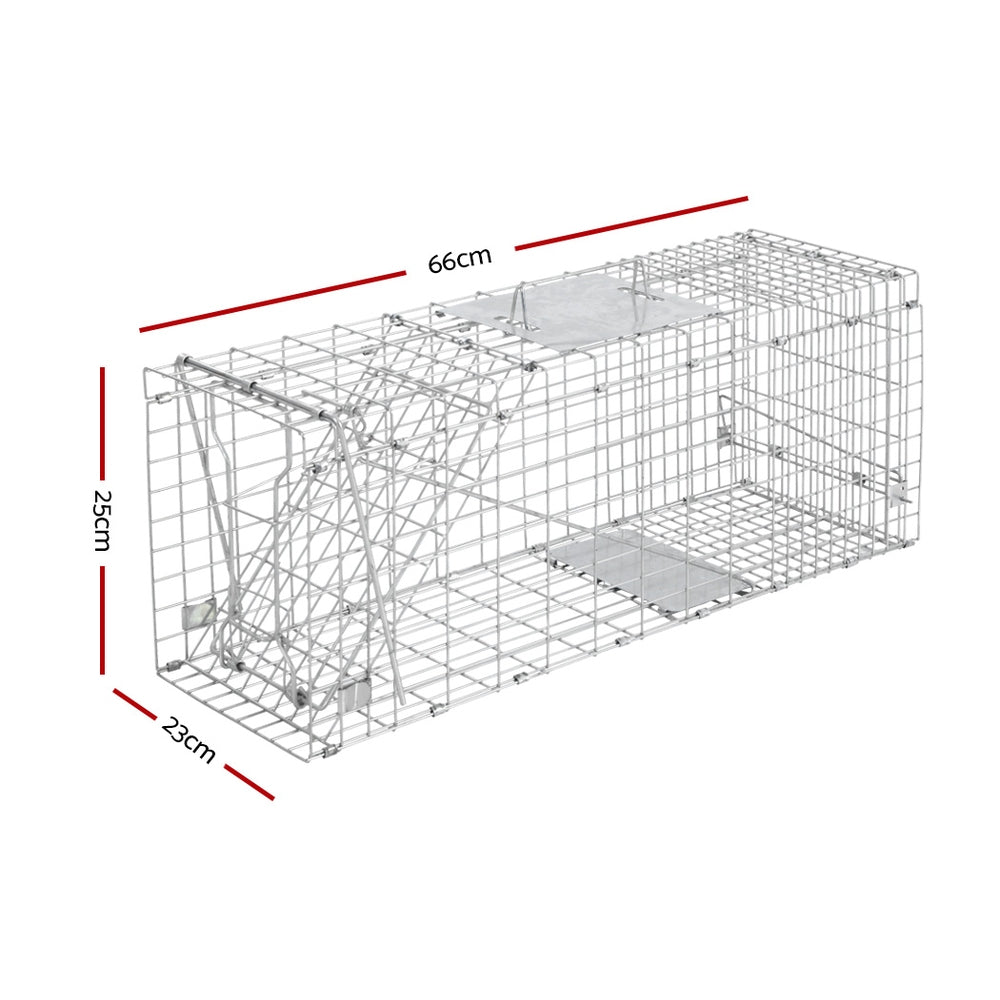 Humane Animal Trap Cage 66 x 23 x 25cm  - Silver | Auzzi Store