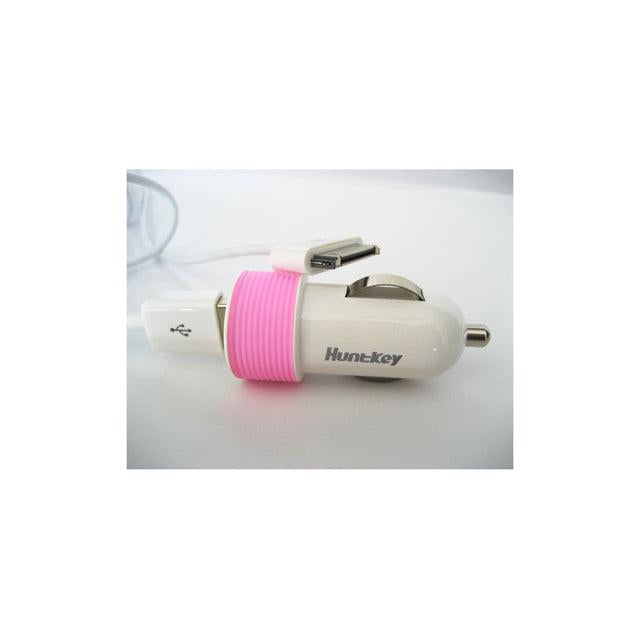 Huntkey Compact Car Charger for iPad & Smart Phone 5V 2.1A with MFI Cable - Pink (HKB01005021-0B) | Auzzi Store