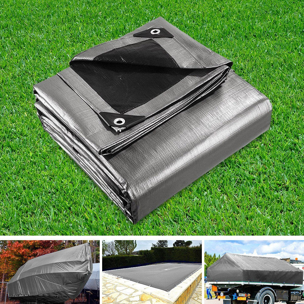 Instahut 3.6x4.8m Tarp Camping Tarps Poly Tarpaulin Heavy Duty Cover 180gsm Silver | Auzzi Store