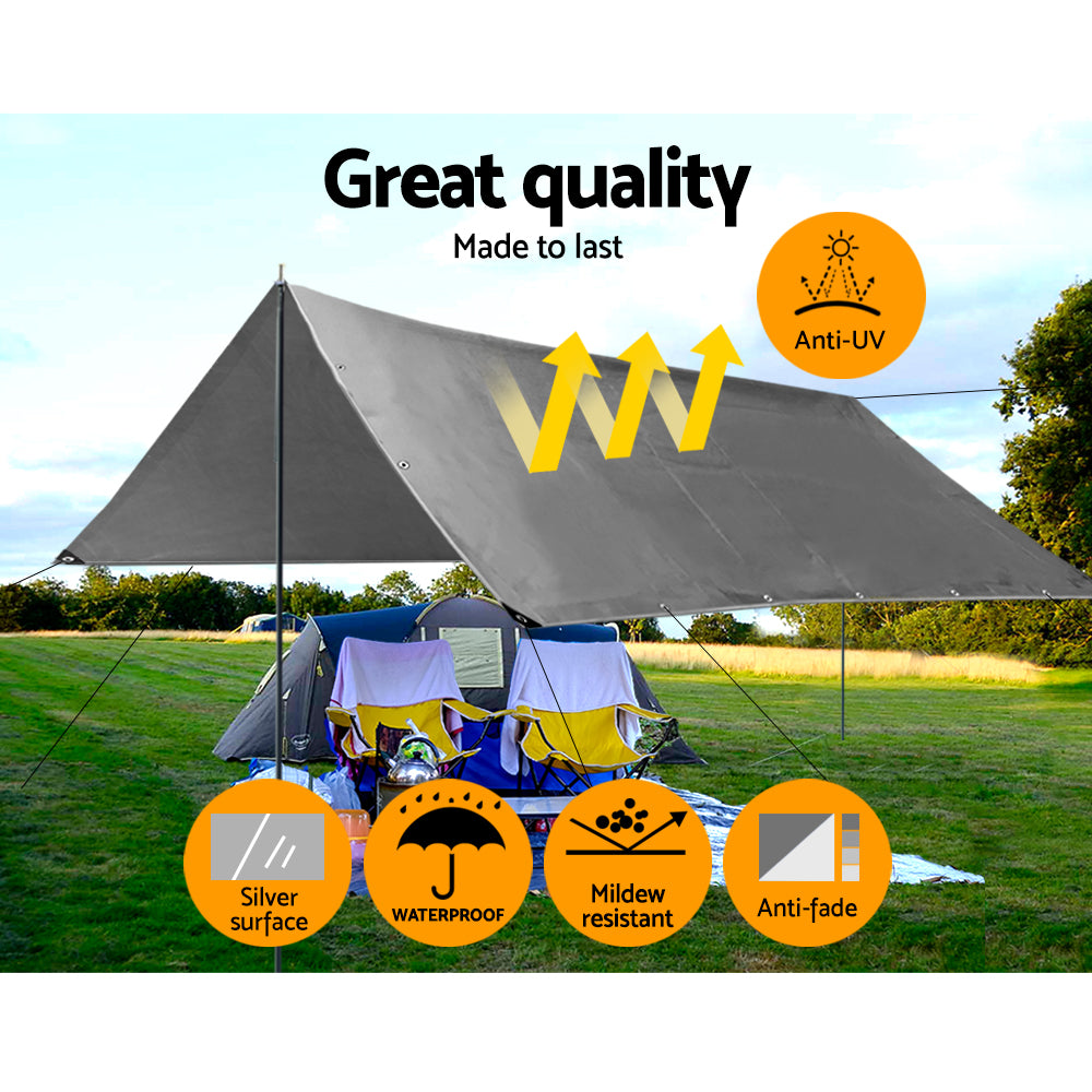 Instahut 3.6x4.8m Tarp Camping Tarps Poly Tarpaulin Heavy Duty Cover 180gsm Silver | Auzzi Store