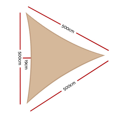 Instahut Waterproof Shade Sail 5x5x5m Triangle Sand 95% Shade Cloth
