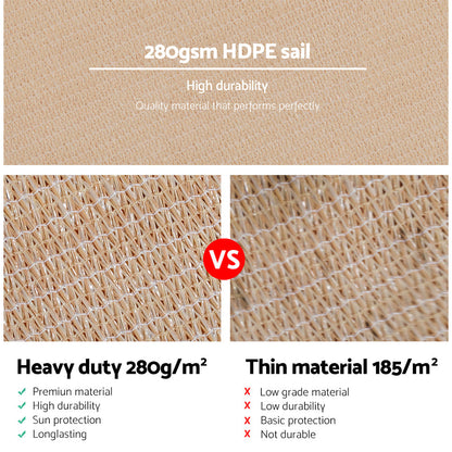 Instahut Sun Shade Sail Cloth Shadecloth Rectangle Canopy Sand 280gsm 3x6m | Auzzi Store