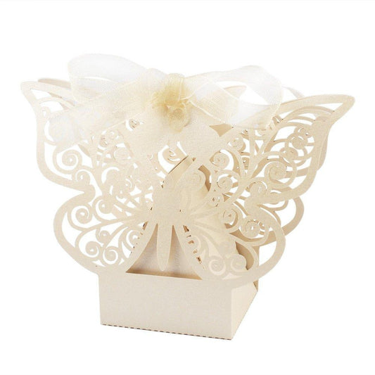 Ivory Cream Butterfly Wedding Engagement Party Bomboniere Favour Lolly Gift Almond Card Box - 10 Pack | Auzzi Store