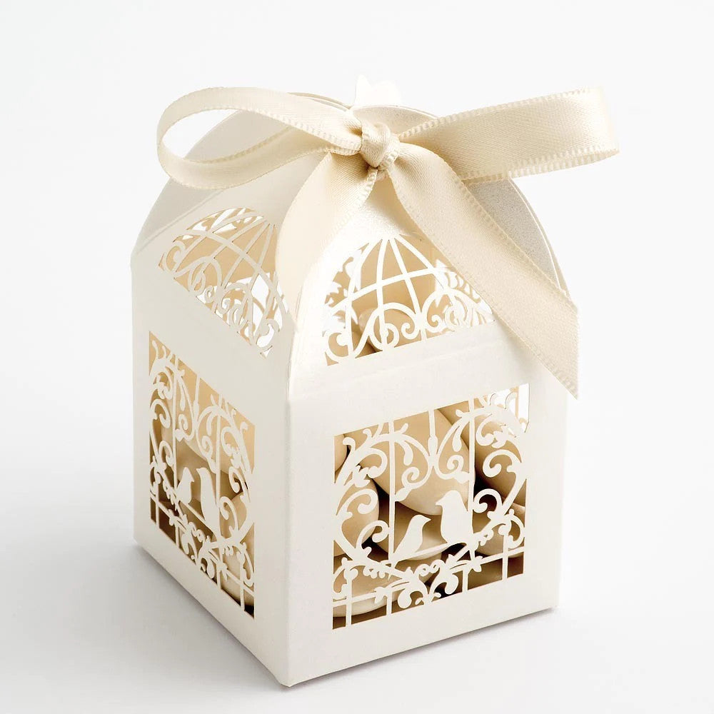 Ivory Dove Bird Heart Wedding Engagement Bomboniere Favor Lolly Gift Card Box - 10 Pack | Auzzi Store