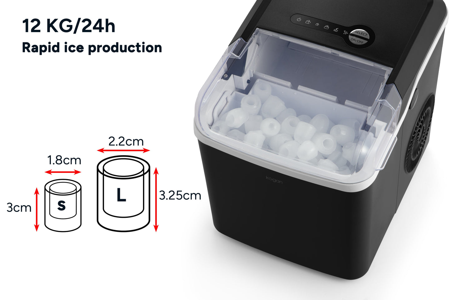 Kogan 12kg Ice Cube Maker with Self-Cleaning (Black)