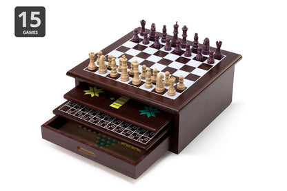 Kogan 15-in-1 Games Board  - Dark Brown)