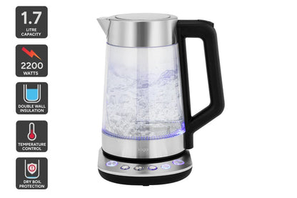 Kogan 1.7L Double Wall Smart Glass Kettle with Digital Base